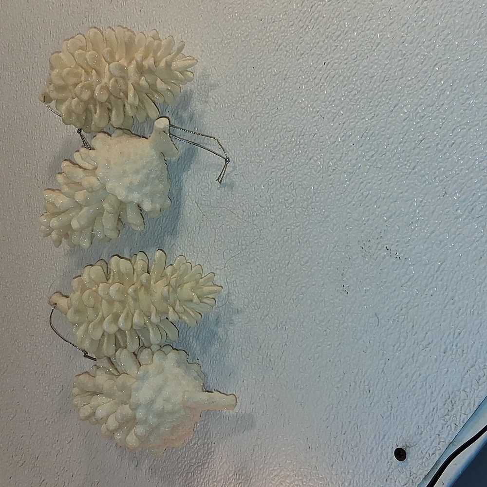 4 Elegant Cream Pinecone Holiday Ornaments